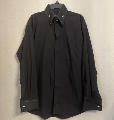 Kani Gold Shirt Men L 16-16 1/2 34/35 Black Long Sleeve Pocket Hidden Buttons - Image 1 of 4