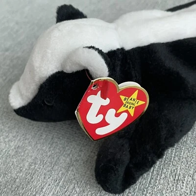 Juguete de peluche original Ty Beanie Babies SLINKY the Skunk estilo 4017 1995 Foto 1 de 4
