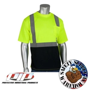 PIP® ANSI Type R Class 2 Short Sleeve T-Shirt 50+ UPF Protection Black Bottom - Picture 1 of 3
