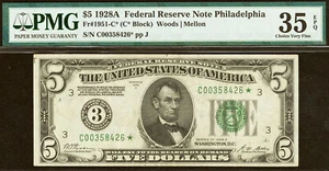 1928A $5 FRN PMG 35EPQ PMG 2nd Finest rare 11 known Philadelphia star Fr 1951-C* - Picture 1 of 3