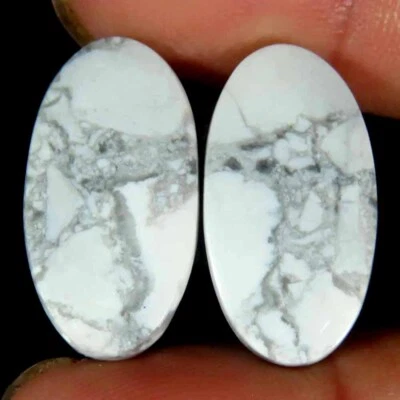 Paar passende Ohrringe 24,60 kt 100 % natürlicher Howlith ovale Form Cab lose... - Bild 1 von 4