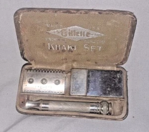 WW1 Military Issue Gillette Khaki Set Property US Army Safety Razor - Picture 1 of 5
