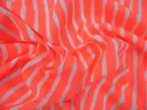 Bullet Printed Liverpool Textured Fabric Stretch Neon Coral White Sm Stripe O51 - Picture 1 of 1