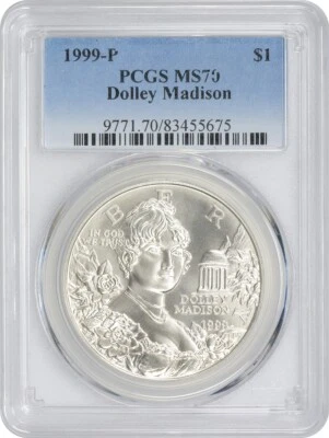 1999-P Dolley Madison Silver Commemorative Dollar MS70 PCGS Mint State 70 - Image 1 of 2