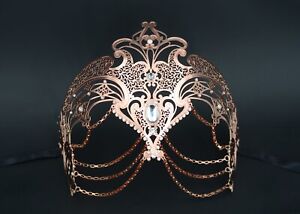Gold Goddess Masquerade Mask with Chains Venetian Metal Mask with Crystals