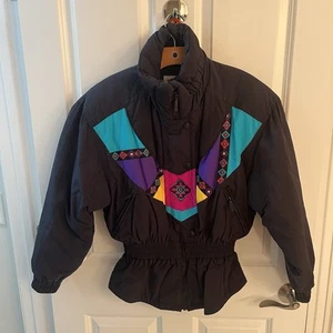 Vintage Tyrolia By Head Ski Jacket Women 8 Black Southwestern Navajo Indian - Picture 1 of 11
