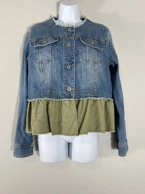 Anthropologie x Pilcro and the Letterpress Green Ruffle Denim Jacket Size Small - Image 1 of 4