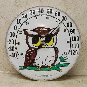 Vintage Jumbo Dial Owl Thermometer Ohio 12" Working Made In USA - Picture 1 of 24