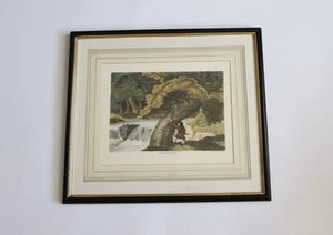 Antique Vintage Engraving Print Framed Picture Worm Fishing 23” X 20” - Picture 1 of 14