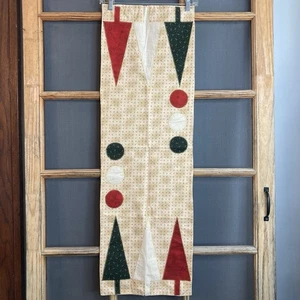 Handmade Holiday Table Runner 40" x13" Red Green Tan Trees - Picture 1 of 8
