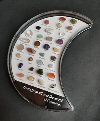 32 Edelsteine Set – Edelsteine & Mineralien in Halbmond-Box Sammler Chakra Heal - Bild 1 von 4