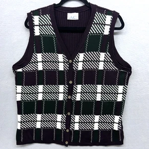 Vintage gemusterter Pullover Weste Knopfleiste kariert geometrisch 90er L/XL Prep Grunge - Bild 1 von 10