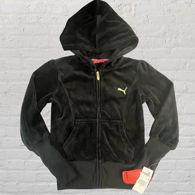 PUMA Niñas Negro Terciopelo Terciopelo Cremallera Completa Sudadera Chaqueta Y2K Talla M Nueva con Etiquetas Foto 1 de 4