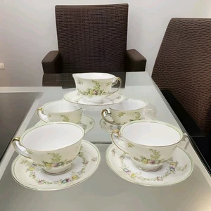Juego de 5 tazas y platillos de porcelana fina vintage Meito patrón Japón Malta pintados a mano - Imagen 1 de 18