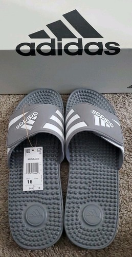 NUOVI sandali adidas adulti grigi bianchi Adissage Slides taglia 16 da uomo