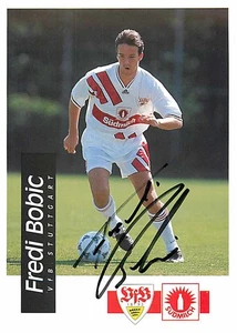 Tarjeta de autógrafo Fredi Bobic VfB Stuttgart 1996 delantero de la Bundesliga - Imagen 1 de 2