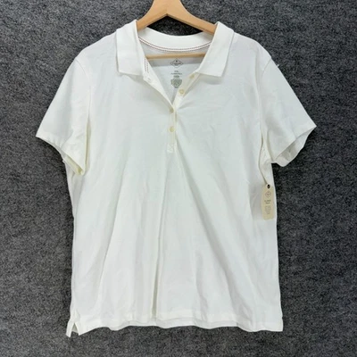 New St. John's Bay Polo Shirt Women 2XL White Button Collared Short Sleeve - Image 1 of 4
