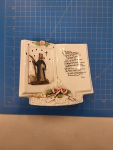 Statuina Vintage Ceramica Libro Aperto La Preghiera del Signore Decorazione Religiosa Cina - Foto 1 di 6