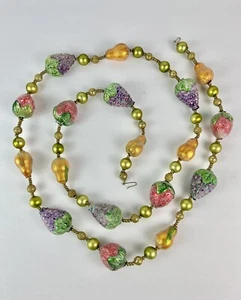 Vintage Christmas Glass Bead Sugared Glitter Fruit Garland - 6’ Strawberry Pear - Picture 1 of 5
