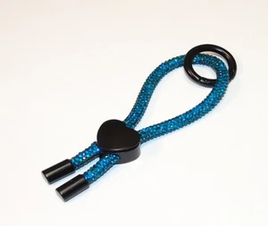 SCHLÜSSELBAND PEACOCK BLUE/Türkis,Petrol + HERZ Schwarz/Rhinestone Rope/Glitzer - Picture 1 of 3