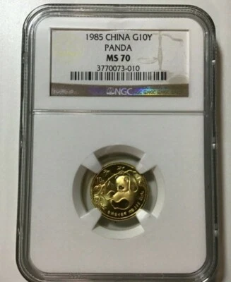 1985 Gold China Panda 10 Yuan NGC MS 70 1/10oz G10Y PERFECT COIN AND SLAB POP 7 - Image 1 of 4