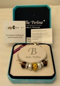 NWT Bella Perlina Silver Bracelet Leopard Brown Glass Pearls & Rhinestone Beads - Picture 1 of 6