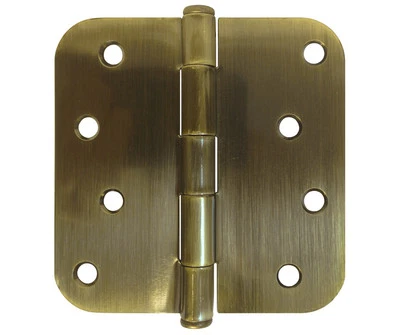 Bisagras de puerta de esquina redondas de latón antiguo de 4" X 4" con radio de 5/8" bisagra exterior de 4" Foto 1 de 2