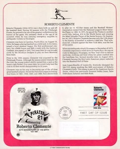 1984 Roberto Clemente, National League Baseball Sc 2097 FDC info page PCS - Picture 1 of 1