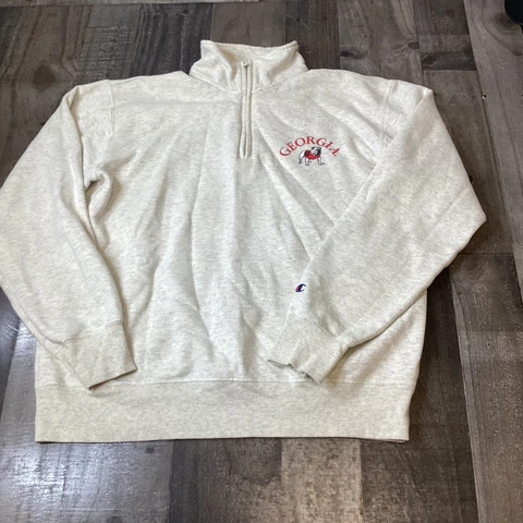 Georgia Bulldogs UGA Champion Quarter Zip Pullover Shirt Size M Gray Sweater Cover