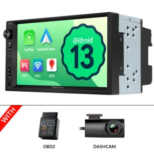 OBD+DVR+Double DIN 7" IPS Car Stereo Radio Android 13 CarPlay WiFi Head Unit GPS - Picture 1 of 19