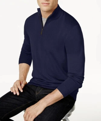 New Mens Club Room Mens Sz Small 1/4 Zip Merino Wool Blend Blue Pullover Sweater - Image 1 of 4