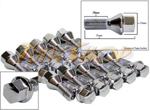 20 BMW BENZ 28MM TUNER WHEELS RIM LUG BOLTS NUT 12x1.5 CONE TAPER CONICAL CHROME - Picture 1 of 2