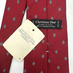 NEW Vintage Christian Dior Tie Vintage Silk Red Diamond Hudson Tag Designer - Picture 1 of 9
