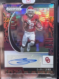 2020 Panini Prizm Draft Picks CeeDee Lamb #104 Red and Black Snakeskin Auto SSP