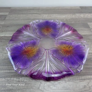 Bandeja de platos vintage Walther Glass púrpura y ámbarina grande floral Pansy Alemania de colección - Imagen 1 de 8