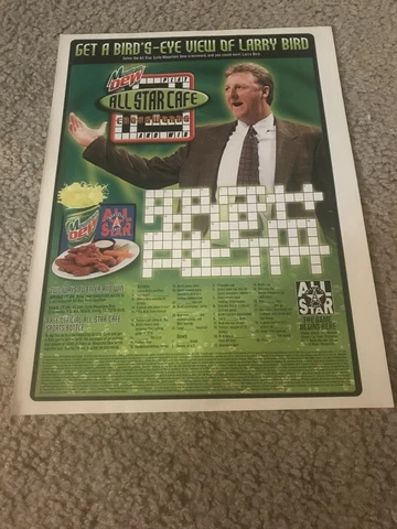 Vintage 1999 ALL STAR CAFE Promo Poster Print Ad LARRY BIRD 1990s Cover