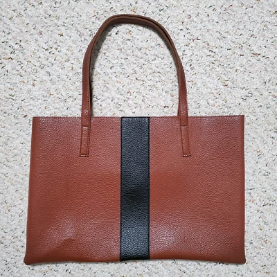 Vince Camuto Brown & Black Stripe Purse Luck Tote Bag Pebbled Vegan Leather - Image 1 of 4