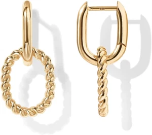 14K Gold Plated Convertible Paperclip Link Huggie Hoop Earrings for Women - Ears - Picture 1 of 12