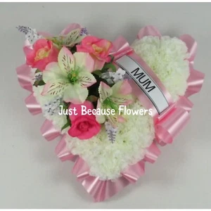 Artificial flowers Grave tribute Funeral Wreath Heart Nan Mum Aunt Dad Son - Picture 1 of 2
