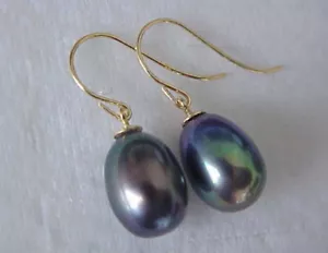 charm mini pair 6-7 mm black peacock Natural Pearl 18KG Dangle Earring - Bild 1 von 2
