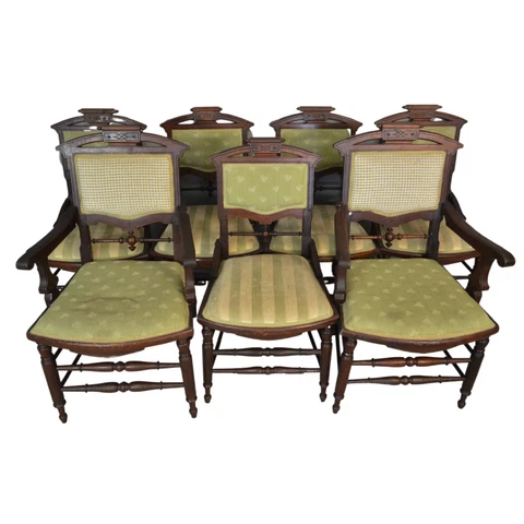 Antique Dining Chairs, Set of 7 Victorian Burl Walnut Kitchen Chairs #21227 Cover