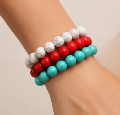 3 Teile Set Naturstein Armbänder Edelstein Howlite  - Bild 1 von 4