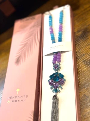 Joyería Bomb Party, RPB6244BL piedras preciosas azul púrpura, collar chapado en plata Foto 1 de 4