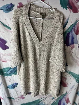 Denim & Co. Naturals Speckled Yarn V-Neck Sweater w/ Hi-Low Hem Size 3XL - Image 1 of 4