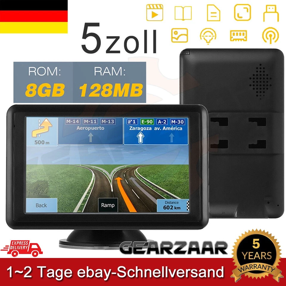 5 Zoll Navigationsgerät GPS NAVI Mit TF T-Touchscreen Auto LKW PKW Navi 8G+128MB - Bild 1 von 4