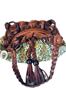Betsey Johnson Leder & Canvas Umhängetasche Handtasche Boho Whimsy Cottagecore Taschenanhänger - Bild 1 von 13