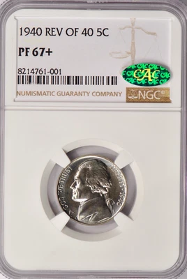 1940 Jefferson Nickel Proof NGC CAC PF 67+ PR67+ Plus Coin Reverse of 1940 5C - Image 1 of 2