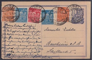 75820) VILBEL Main-Weserbahn 1923 Ganzsache mit ZuF nach Bensheim - Bild 1 von 2