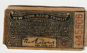 RARO 1900-1910 New York Rapid Transit Corp billete de 5 centavos sin usar excelente forma - Imagen 1 de 2