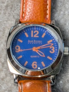 Joan Rivers Women Blue Dial Classic Orange Leather 40mm Quartz Watch 7.5" V377 - Picture 1 of 9